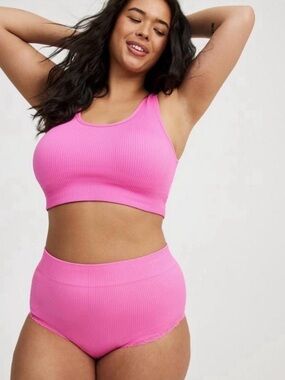 torrid Hot Pink Ribbed High-Waist Lace Trim Brief